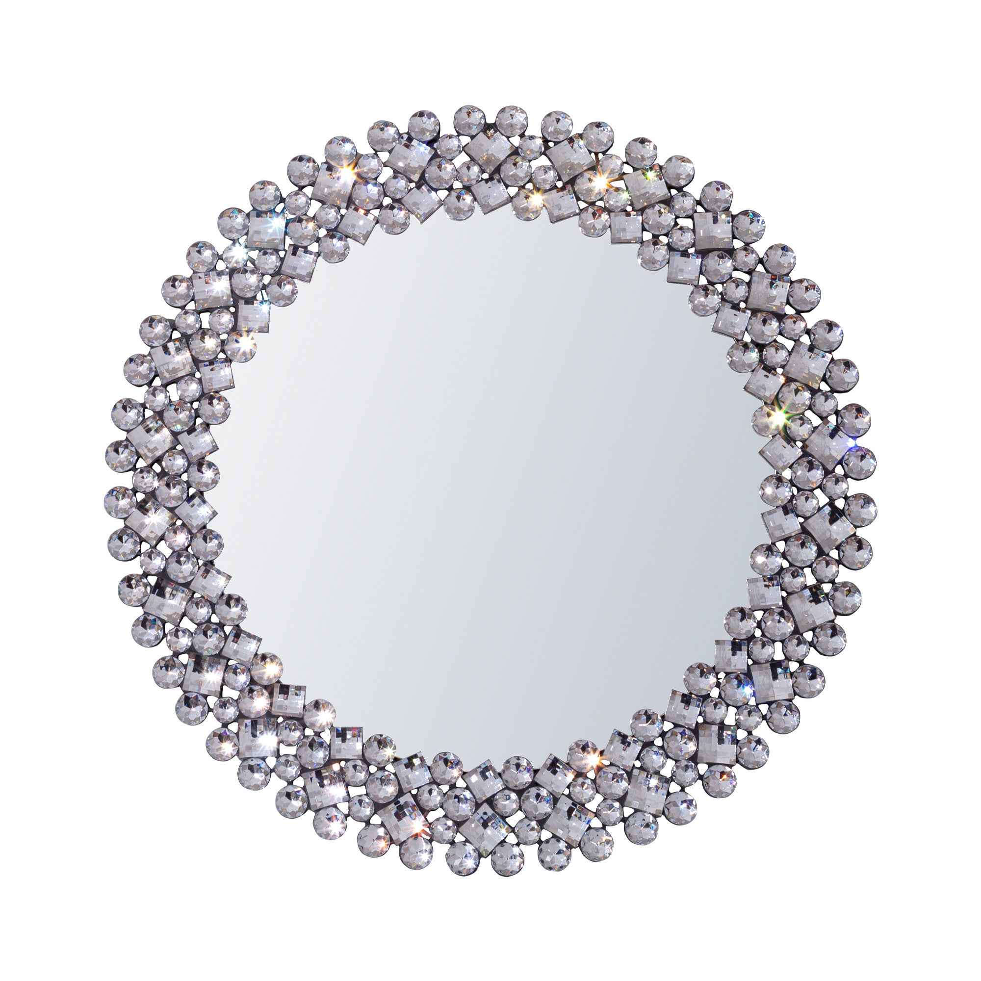 26" Silver Round Faux Crystal Bling Framed Accent Mirror