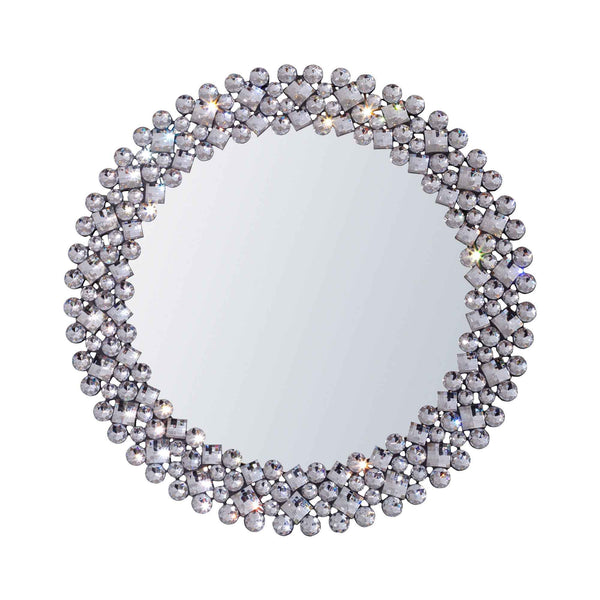 26" Silver Round Faux Crystal Bling Framed Accent Mirror