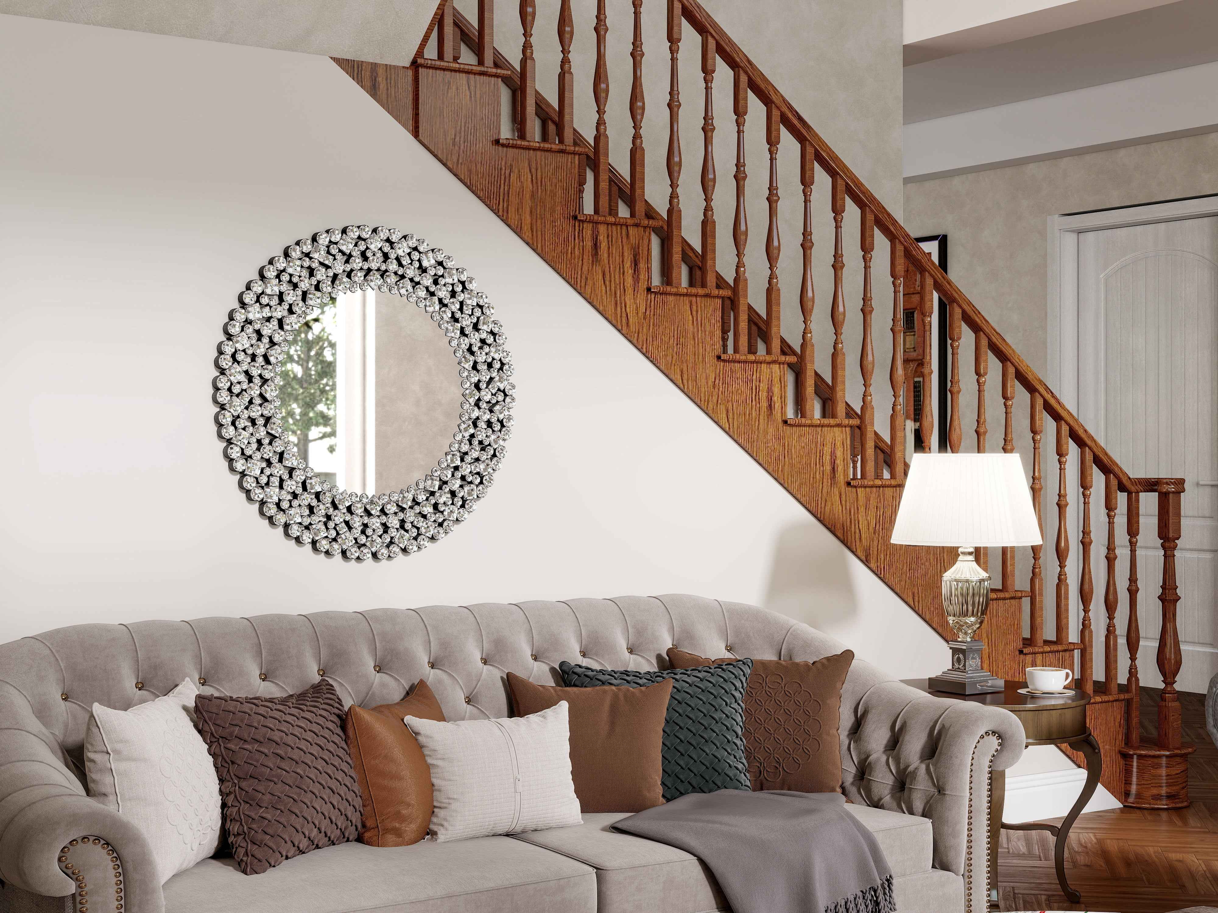 26" Silver Round Faux Crystal Bling Framed Accent Mirror