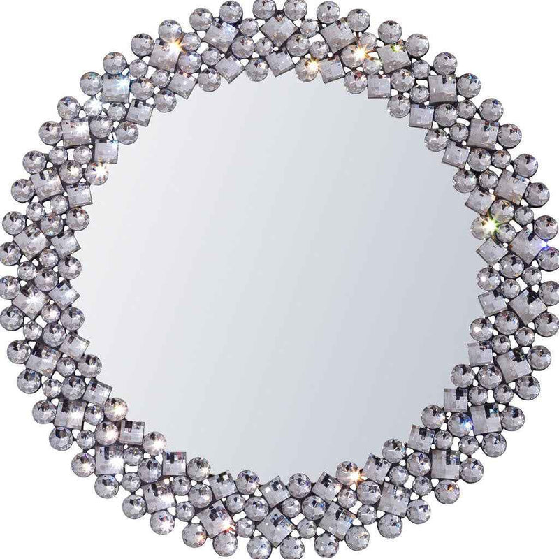 26" Silver Round Faux Crystal Bling Framed Accent Mirror