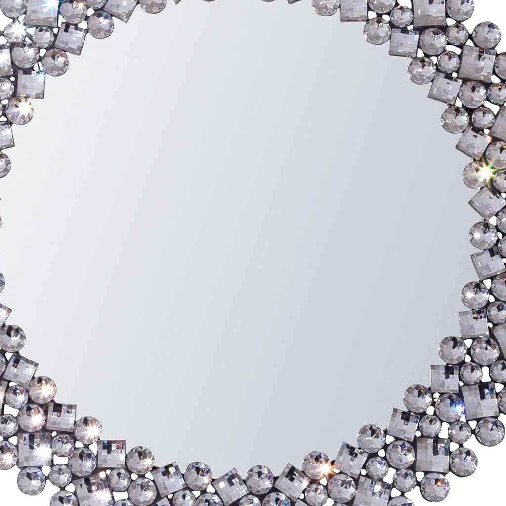26" Silver Round Faux Crystal Bling Framed Accent Mirror
