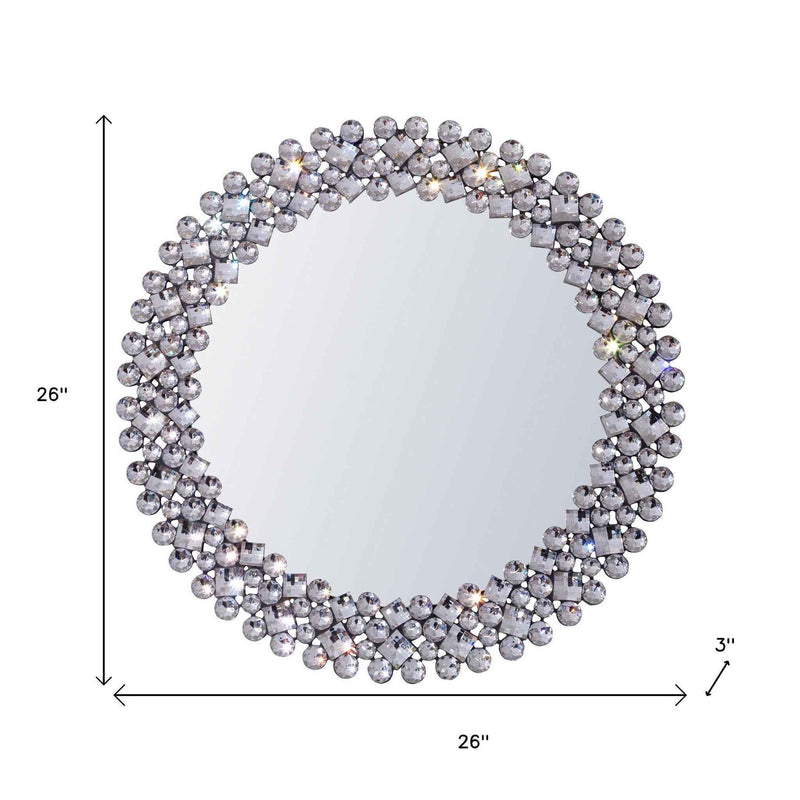 26" Silver Round Faux Crystal Bling Framed Accent Mirror