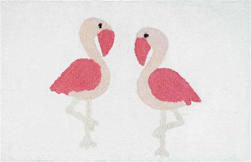32" Pink And White Cotton Flamingo Bath Rug