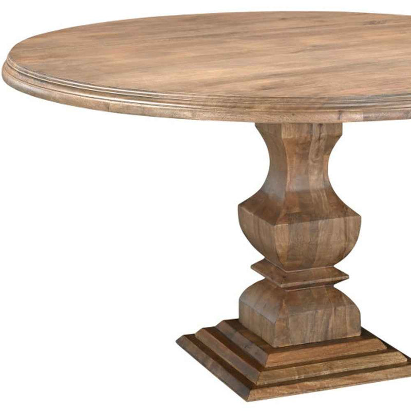 54" Brown Solid Wood Pedestal Base Round Top Dining Table