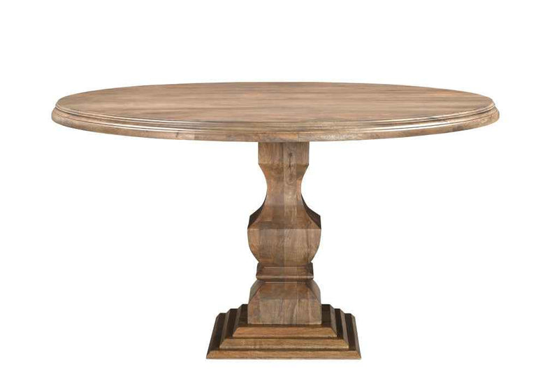 54" Brown Solid Wood Pedestal Base Round Top Dining Table