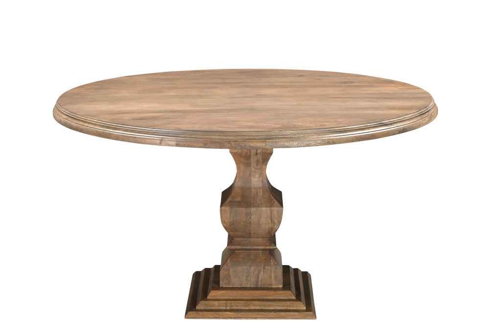 54" Brown Solid Wood Pedestal Base Round Top Dining Table