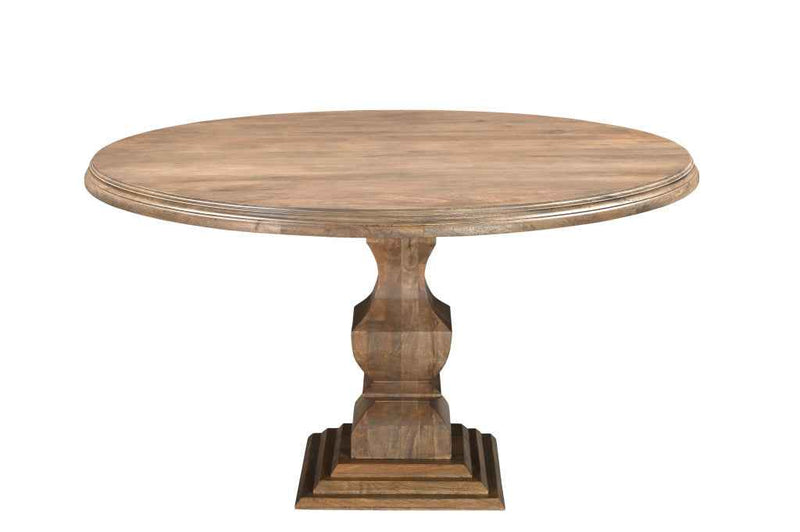 54" Brown Solid Wood Pedestal Base Round Top Dining Table