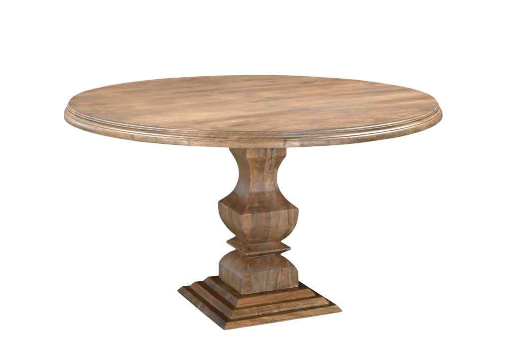 54" Brown Solid Wood Pedestal Base Round Top Dining Table