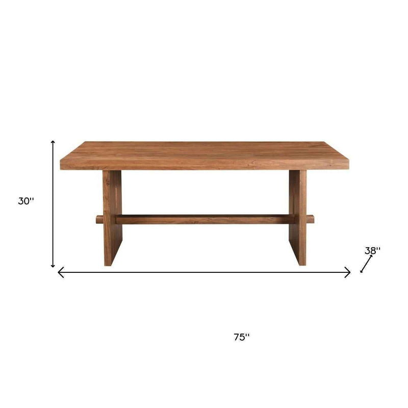 75" Brown Solid Wood Trestle Base Dining Table