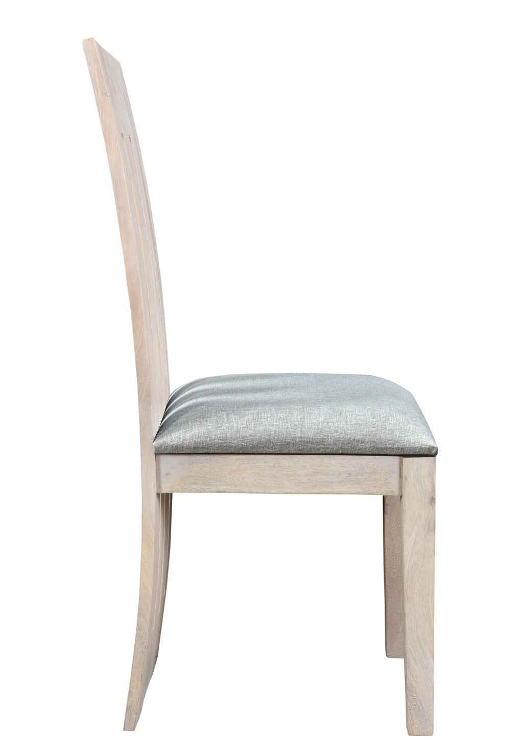 Set of Two Gray and Natural Fabric And Wood Slat Back Dining Side Chairs