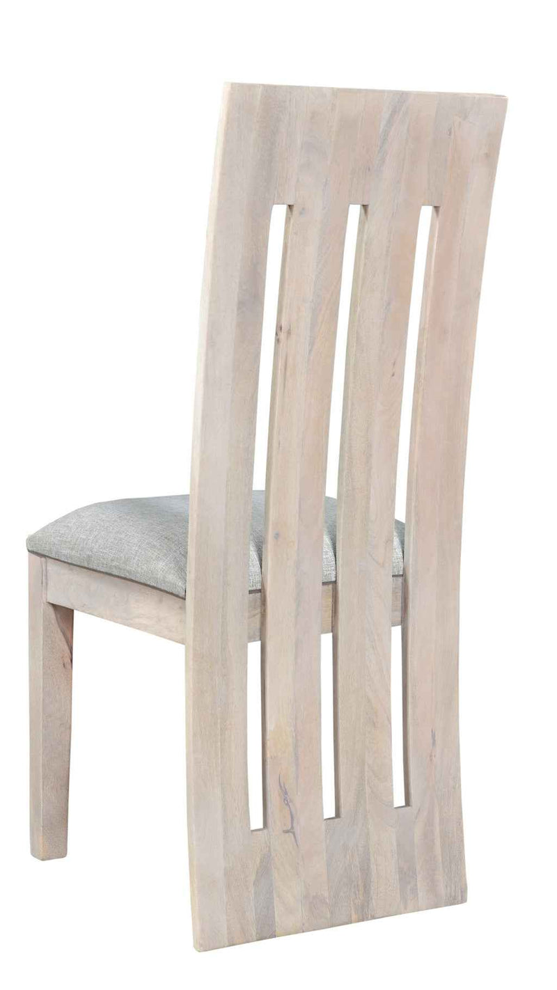 Set of Two Gray and Natural Fabric And Wood Slat Back Dining Side Chairs