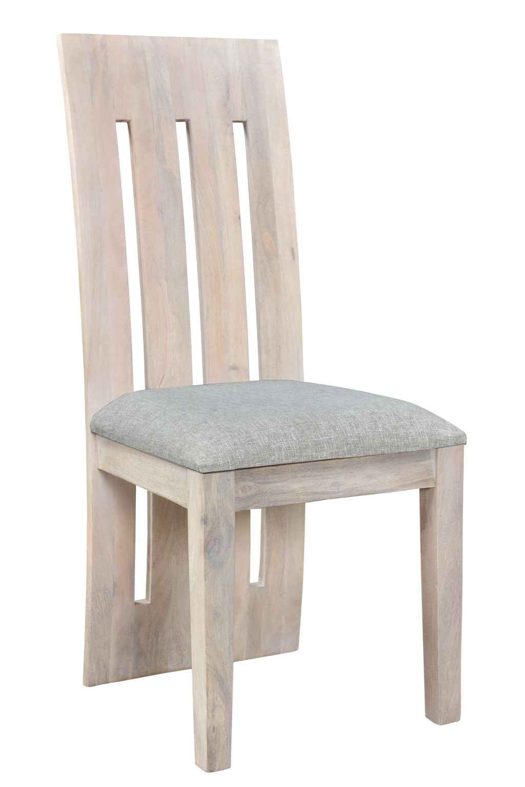 Set of Two Gray and Natural Fabric And Wood Slat Back Dining Side Chairs