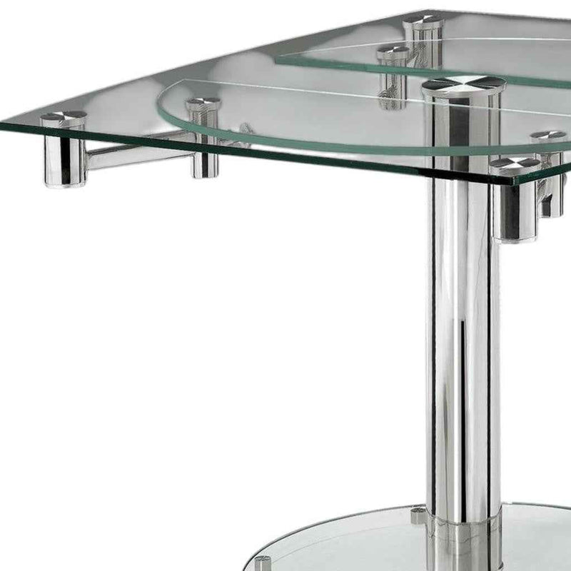 40" Clear and Silver Glass and Metal Self-Storing Leaf Motion Extendable Dining Table