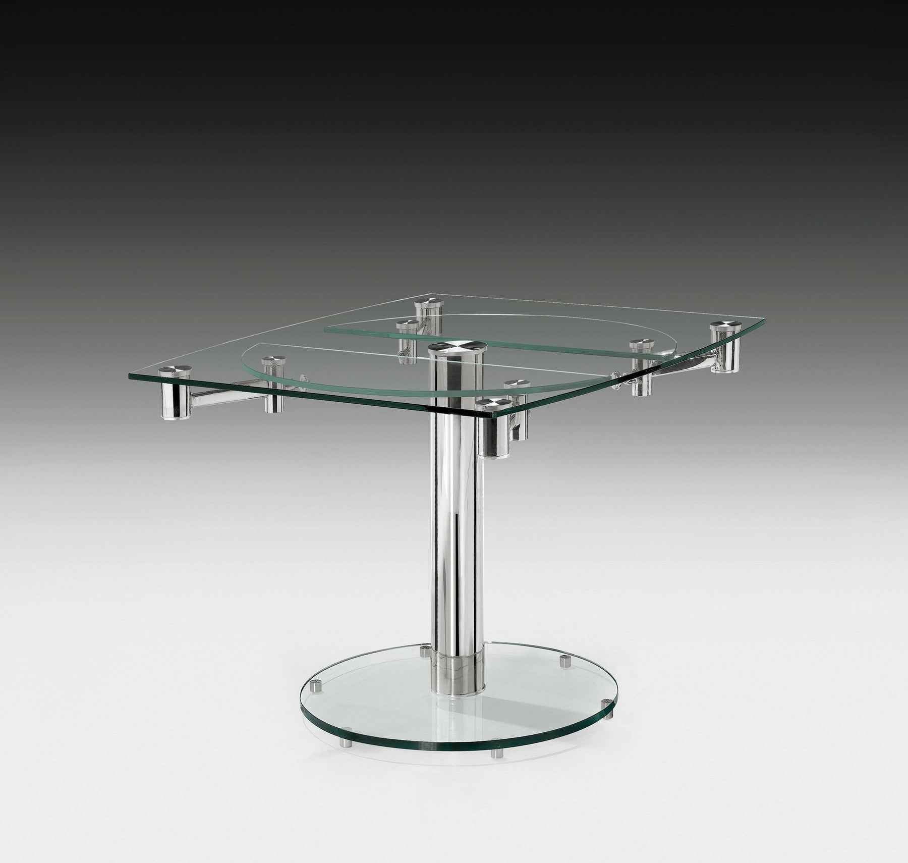 40" Clear and Silver Glass and Metal Self-Storing Leaf Motion Extendable Dining Table