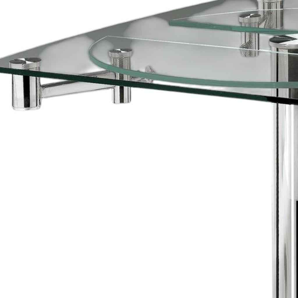 40" Clear and Silver Glass and Metal Self-Storing Leaf Motion Extendable Dining Table