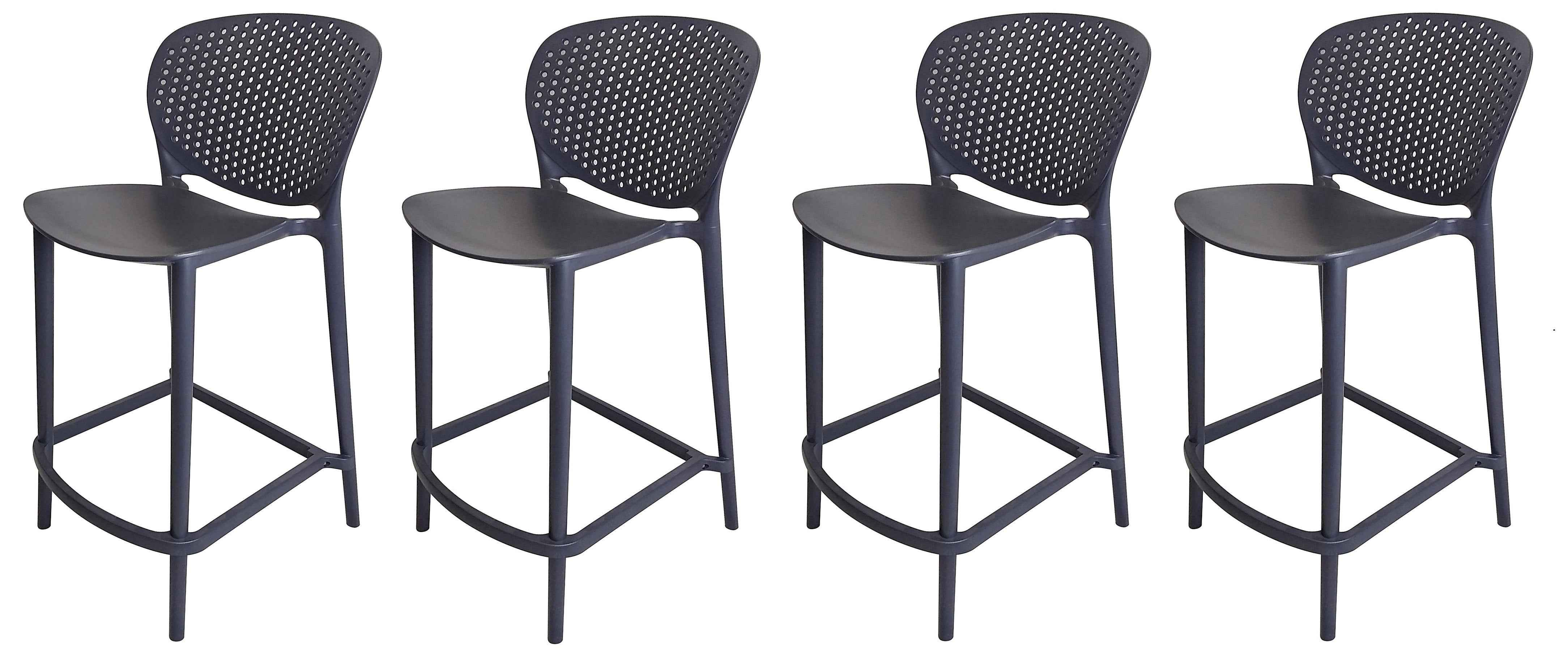 Set of Four 30" Dark Gray Heavy Duty Plastic Low Back Bar Height Bar Chairs