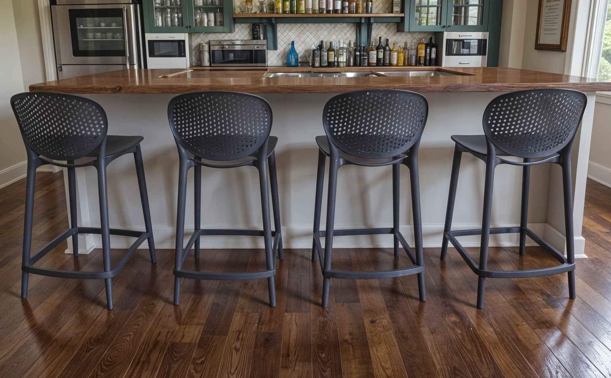 Set of Four 30" Dark Gray Heavy Duty Plastic Low Back Bar Height Bar Chairs