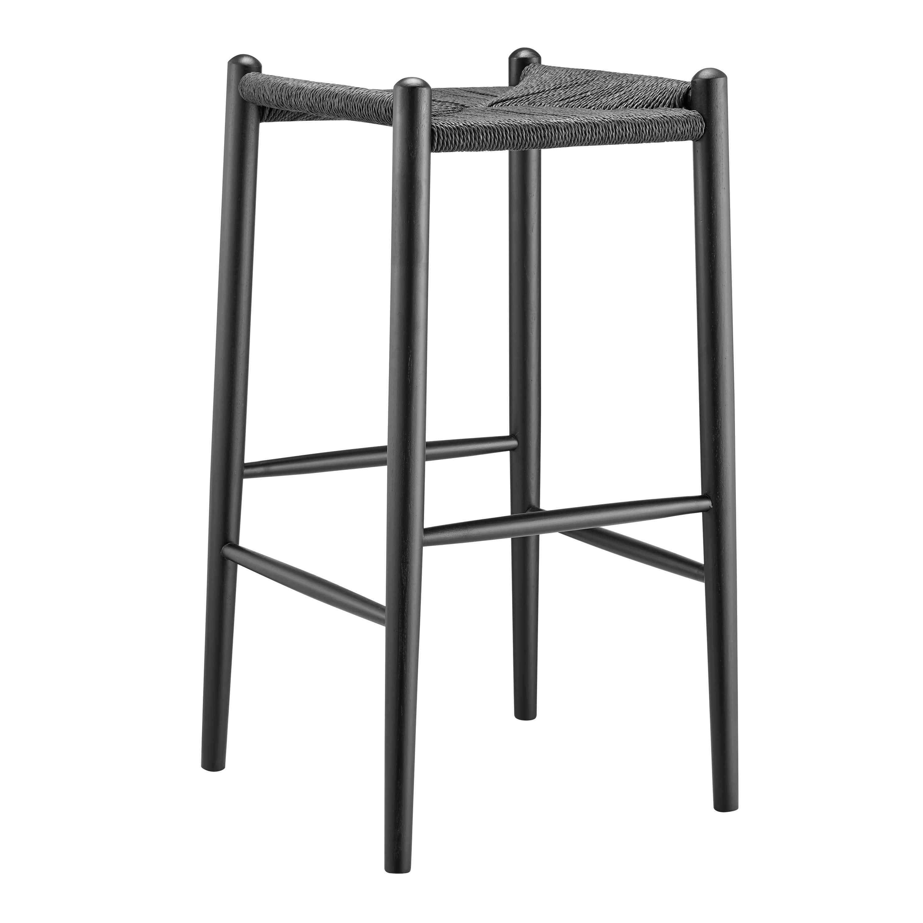31" Black Rush and Solid Wood Backless Bar Height Bar Chair