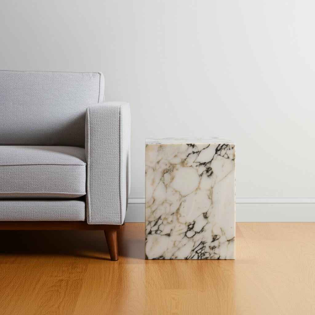 20" Ivory Marble Square Block End Table