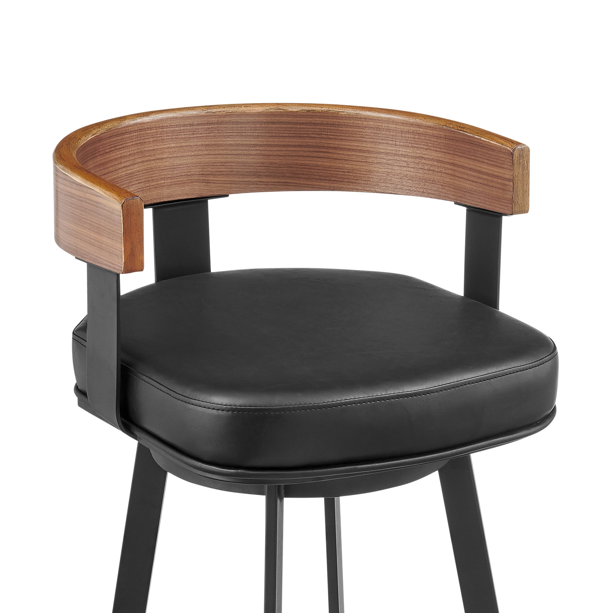 26" Black Faux Leather And Iron Low Back Counter Height Swivel Bar Chair - Living Room