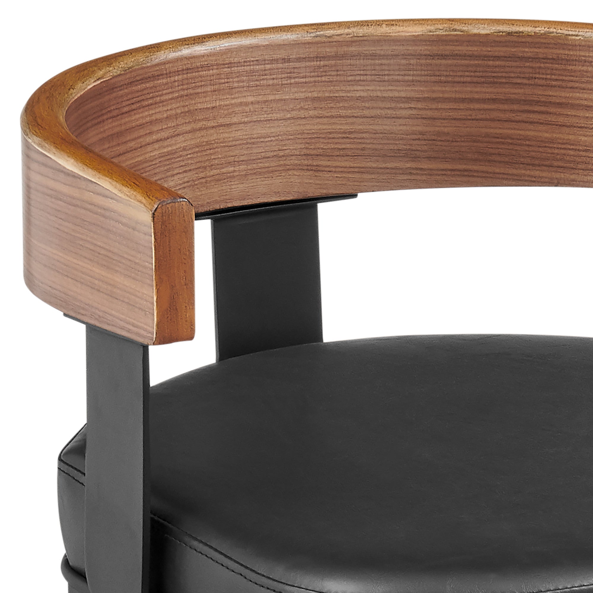 26" Black Faux Leather And Iron Low Back Counter Height Swivel Bar Chair - Living Room