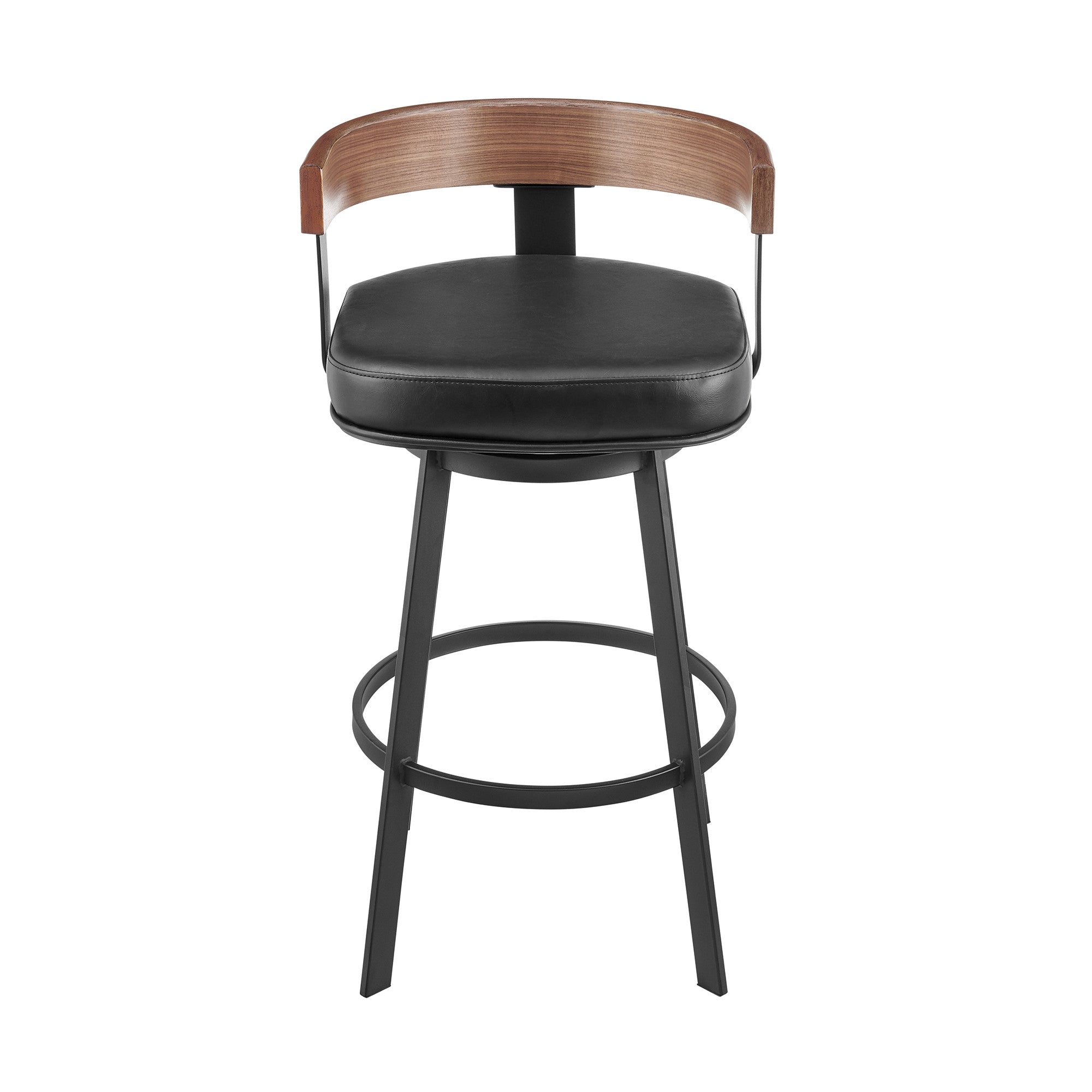 26" Black Faux Leather And Iron Low Back Counter Height Swivel Bar Chair - Living Room