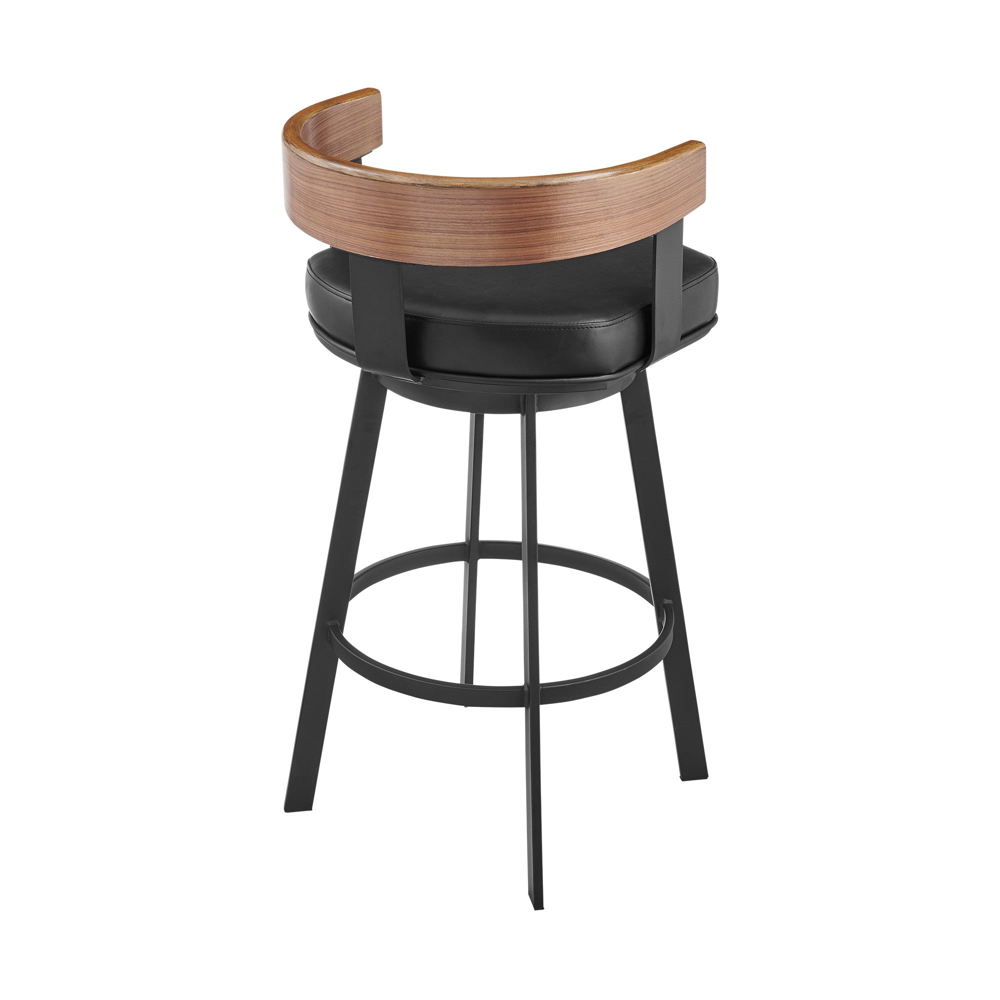 26" Black Faux Leather And Iron Low Back Counter Height Swivel Bar Chair - Living Room