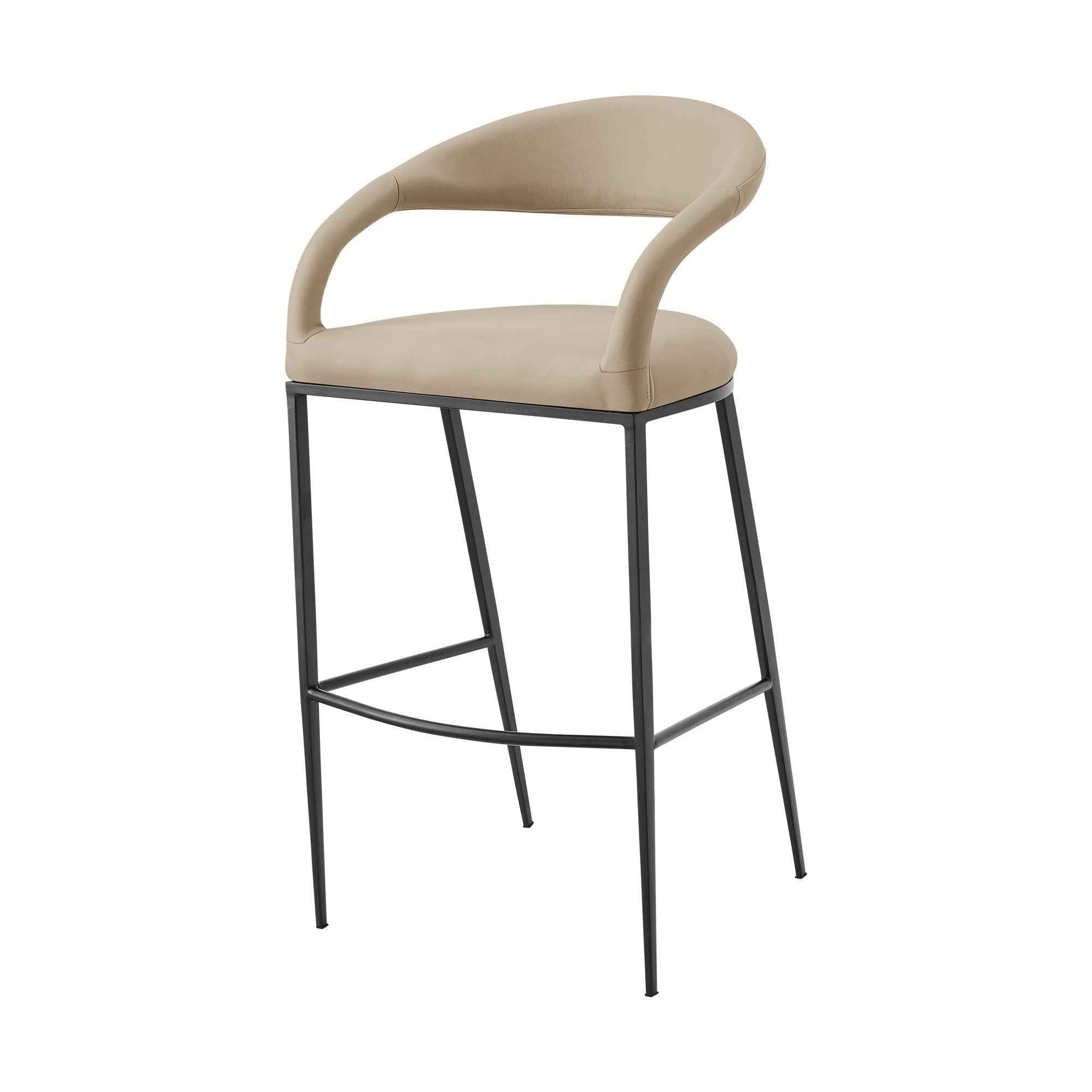 26" Beige and Black Faux Leather and Iron Low Back Counter Height Bar Chair