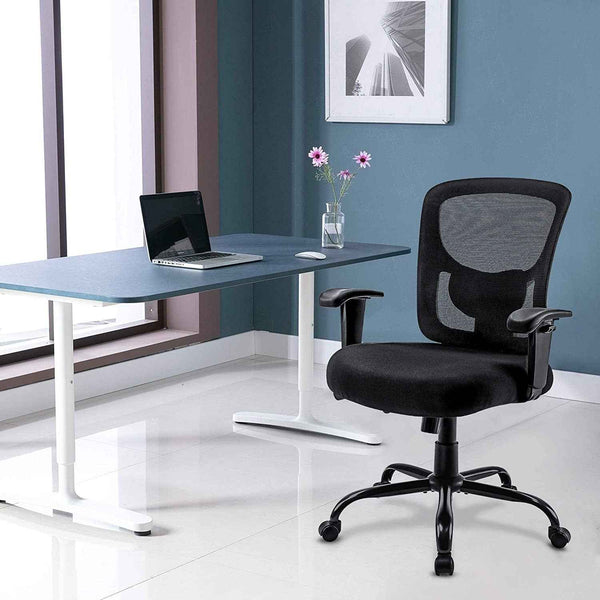 Black Fabric Mesh and Steel Adjustable Swivel Rolling Executive Office Chair