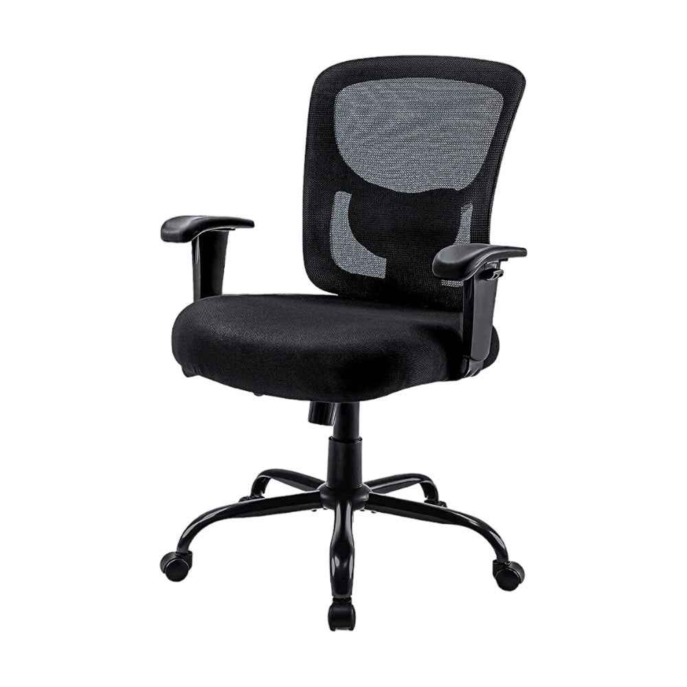 Black Fabric Mesh and Steel Adjustable Swivel Rolling Executive Office Chair