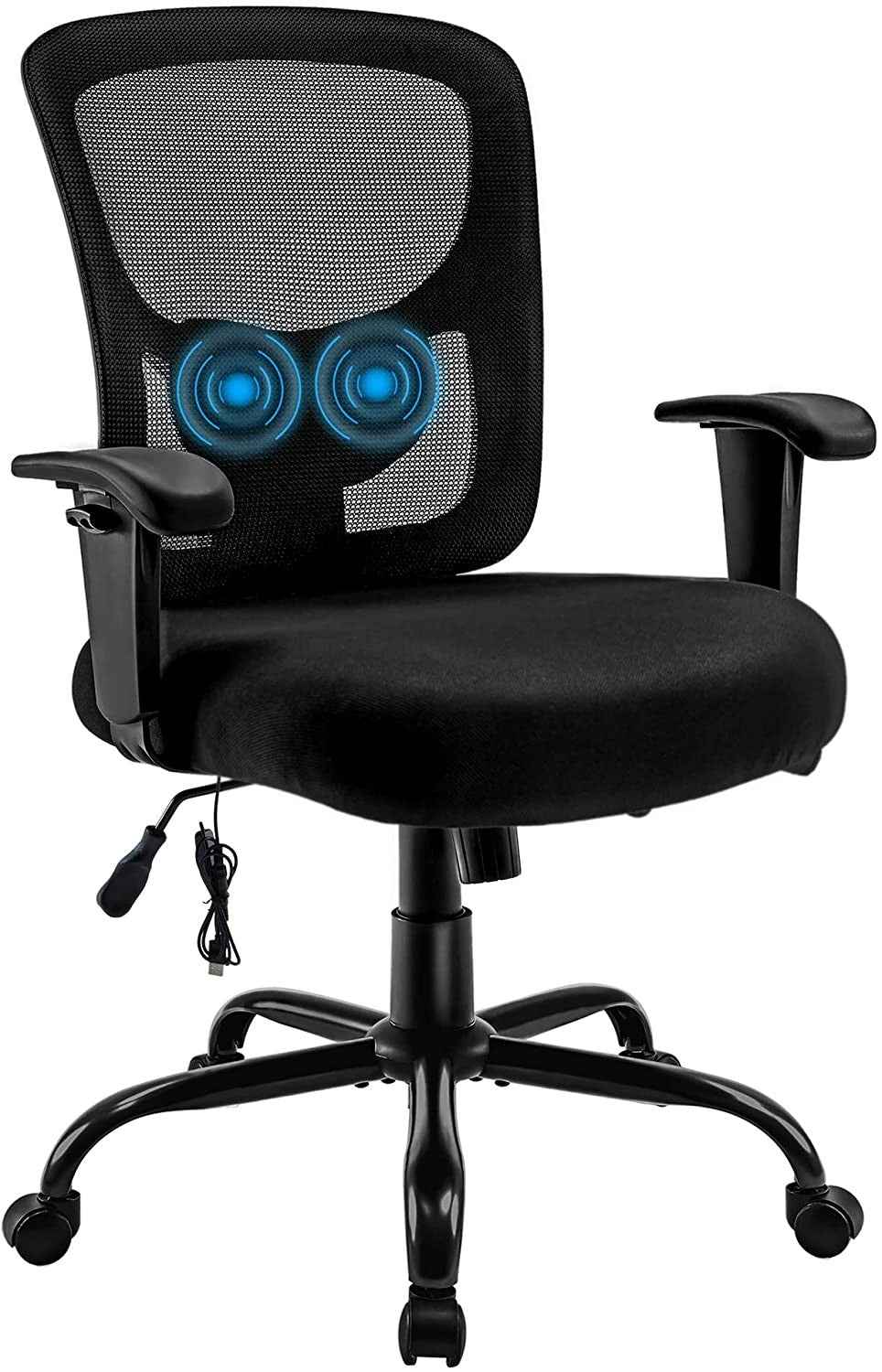 Black Fabric Mesh and Steel Adjustable Swivel Rolling Executive Office Chair