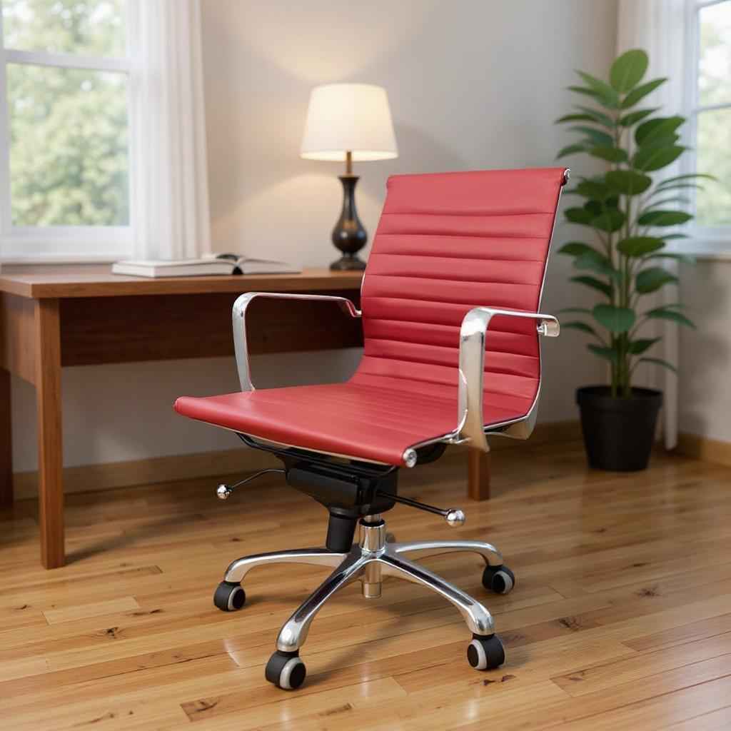 Red and Silver Faux Leather Adjustable Height Swivel Rolling Office Chair Default Title