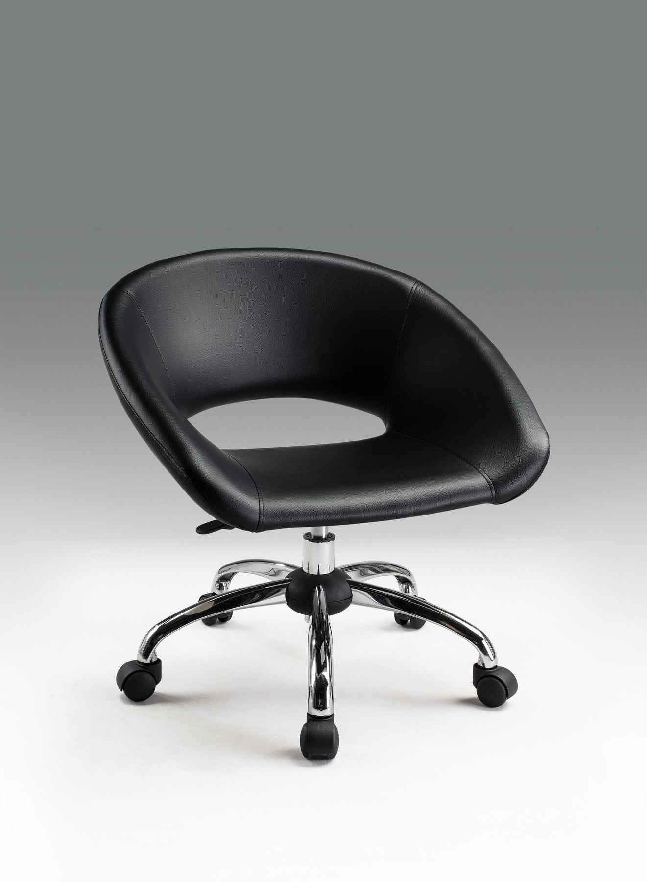 Black and Silver Faux Leather Adjustable Height Swivel Rolling Office Chair Default Title