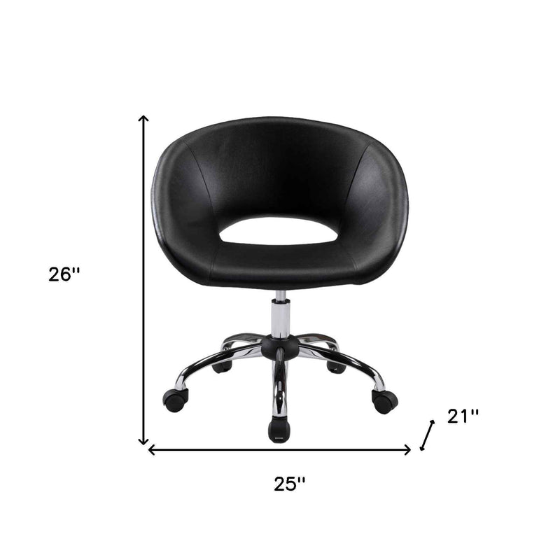 Black and Silver Faux Leather Adjustable Height Swivel Rolling Office Chair