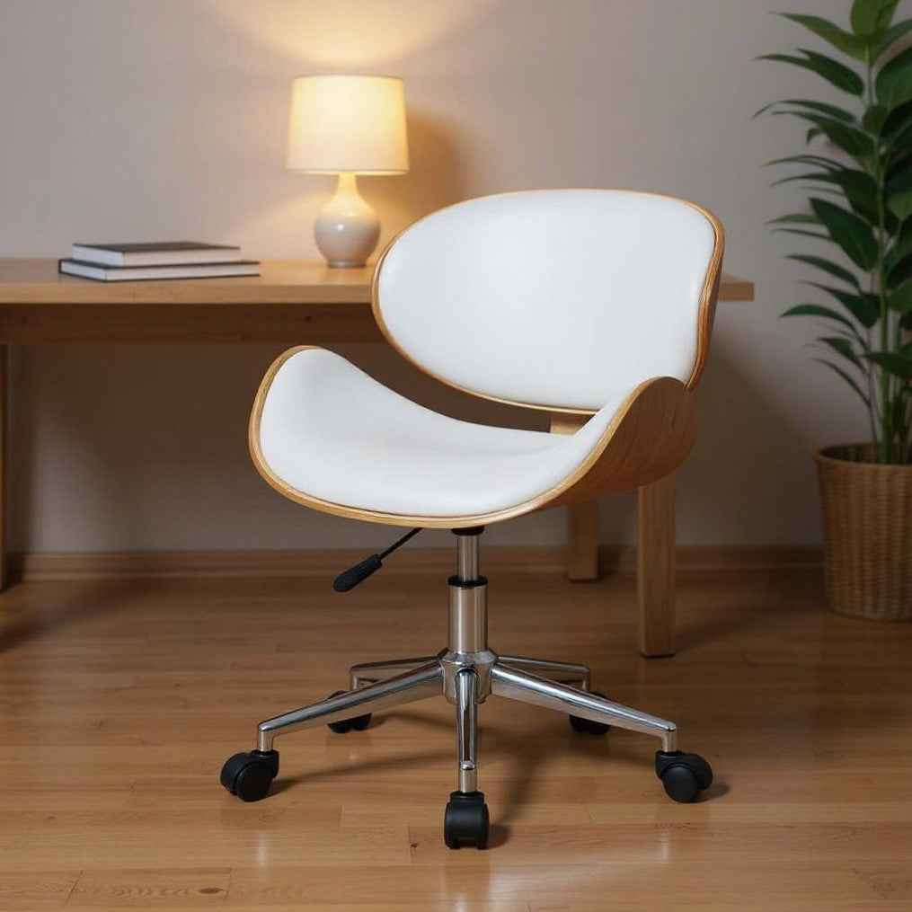 Brown White and Silver Adjustable Height Swivel Rolling Office Chair Default Title