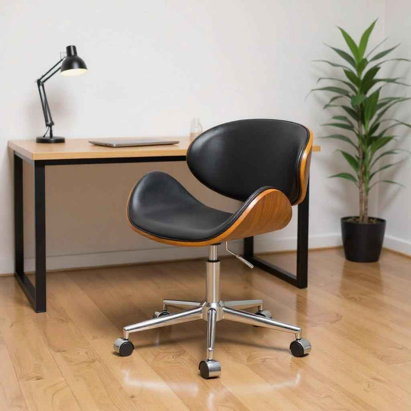 Brown Black and Silver Adjustable Height Swivel Rolling Office Chair