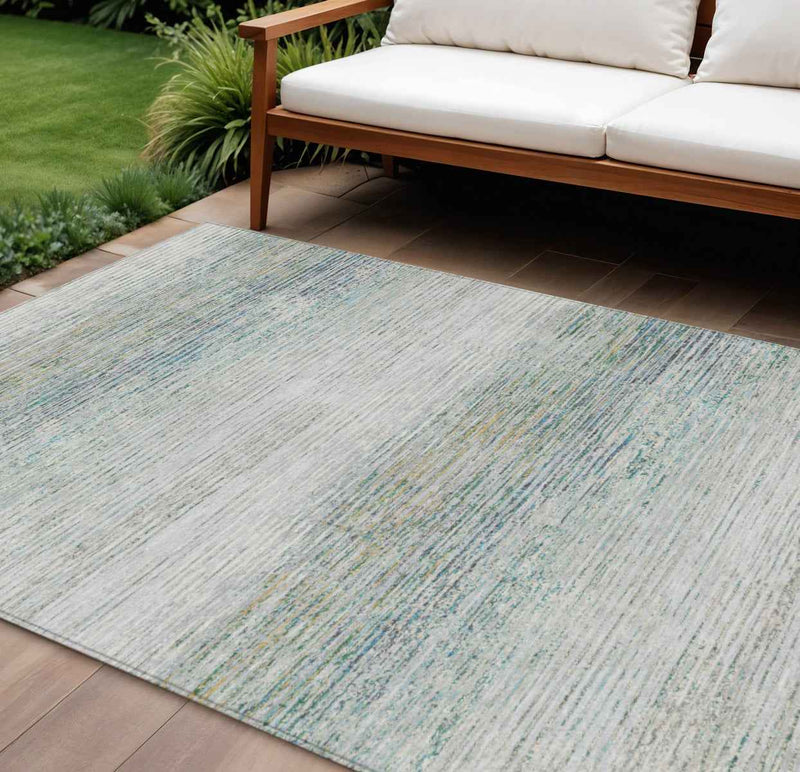 10' X 14' Linen Striped Washable Indoor Outdoor Area Rug