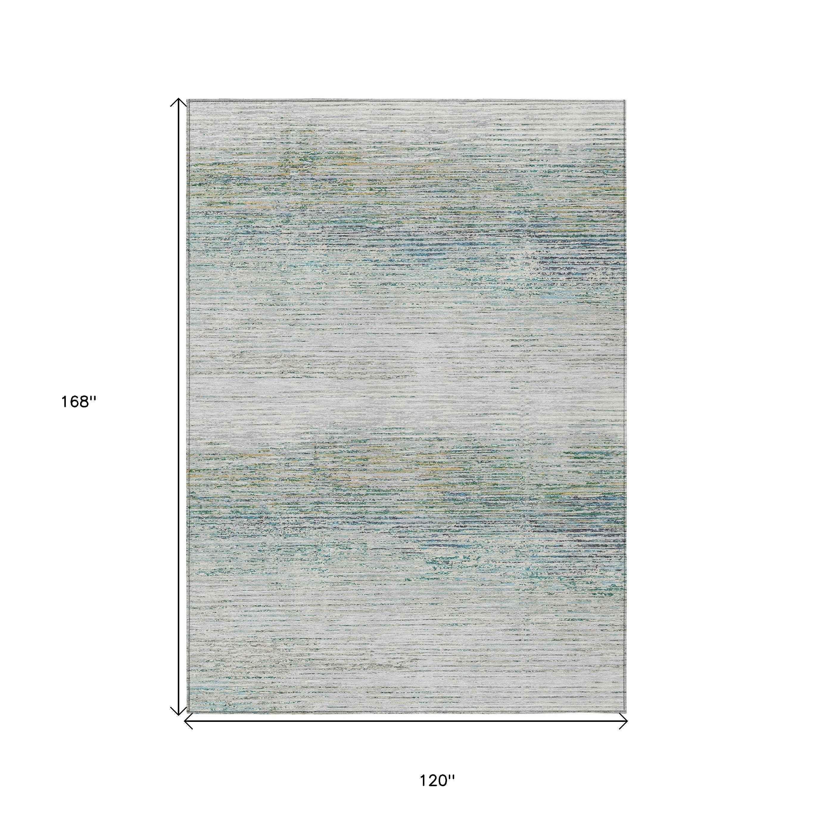 10' X 14' Linen Striped Washable Indoor Outdoor Area Rug