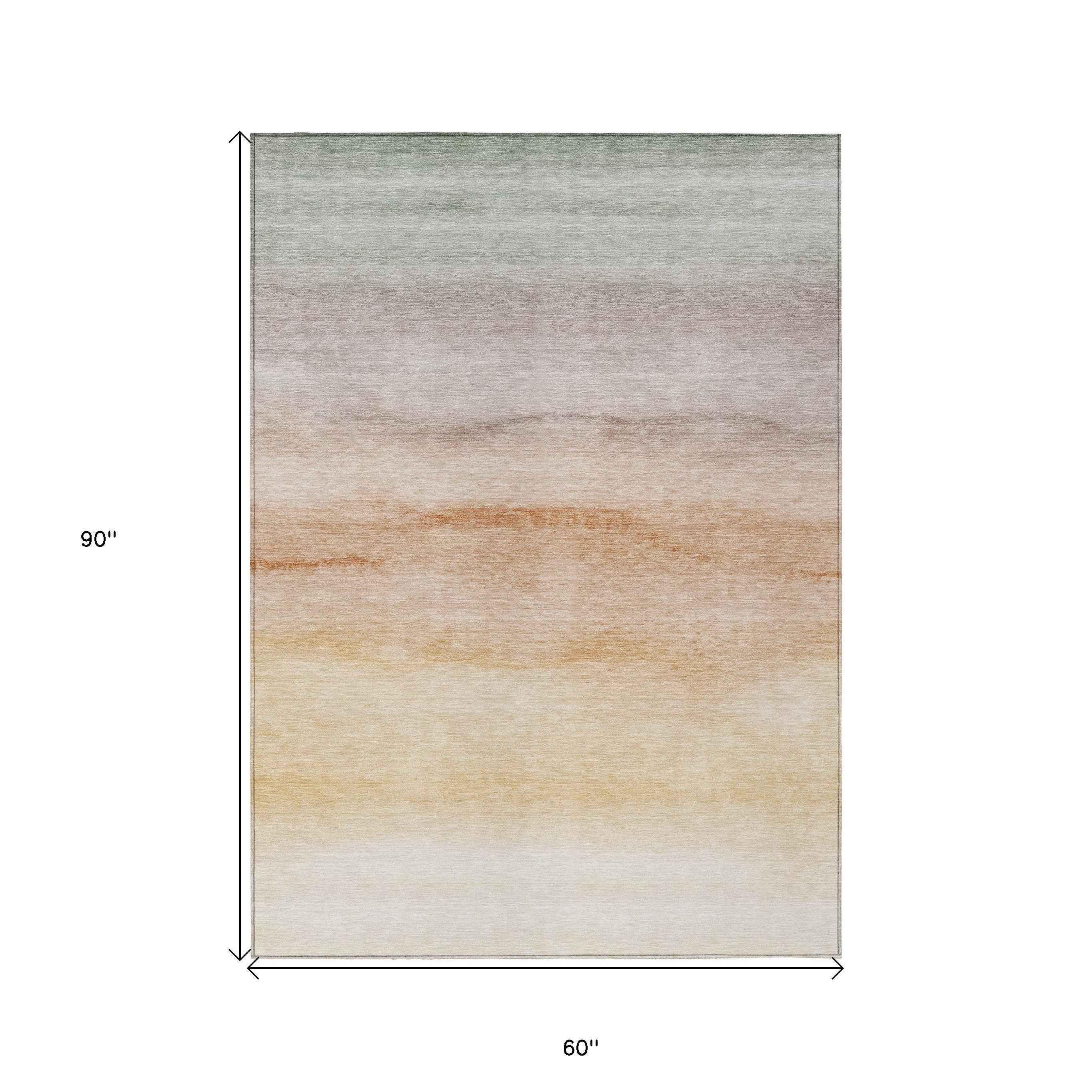 5' X 8' Coral Striped Washable Indoor Outdoor Area Rug