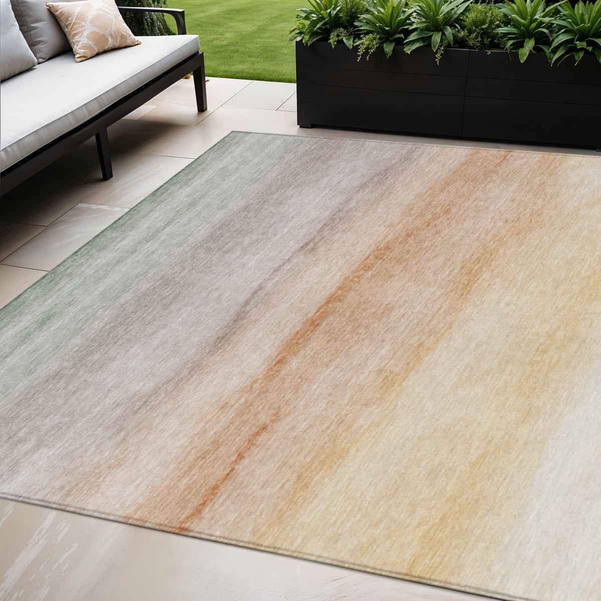 5' X 8' Coral Striped Washable Indoor Outdoor Area Rug