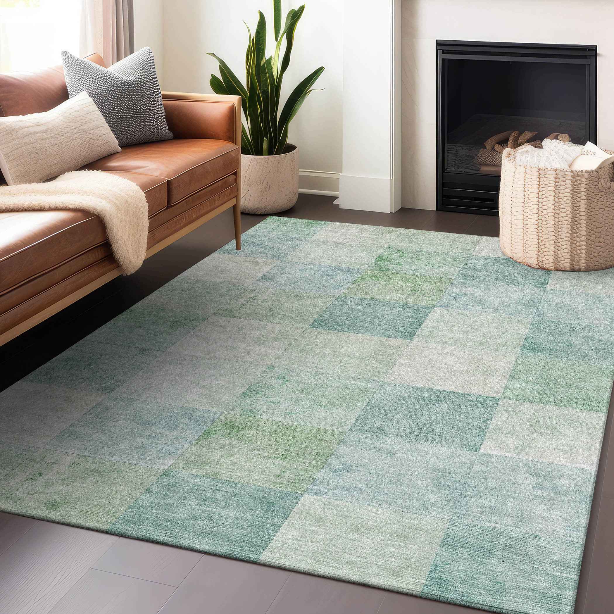 8' X 10' Blue Geometric Washable Indoor Outdoor Area Rug