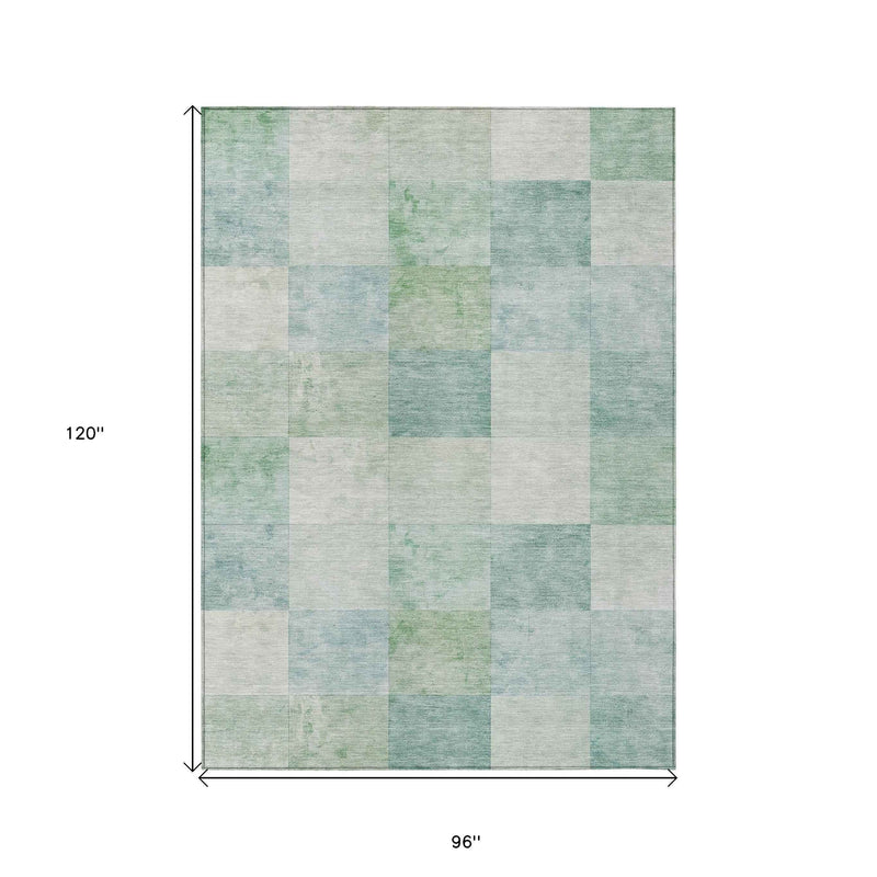 8' X 10' Blue Geometric Washable Indoor Outdoor Area Rug