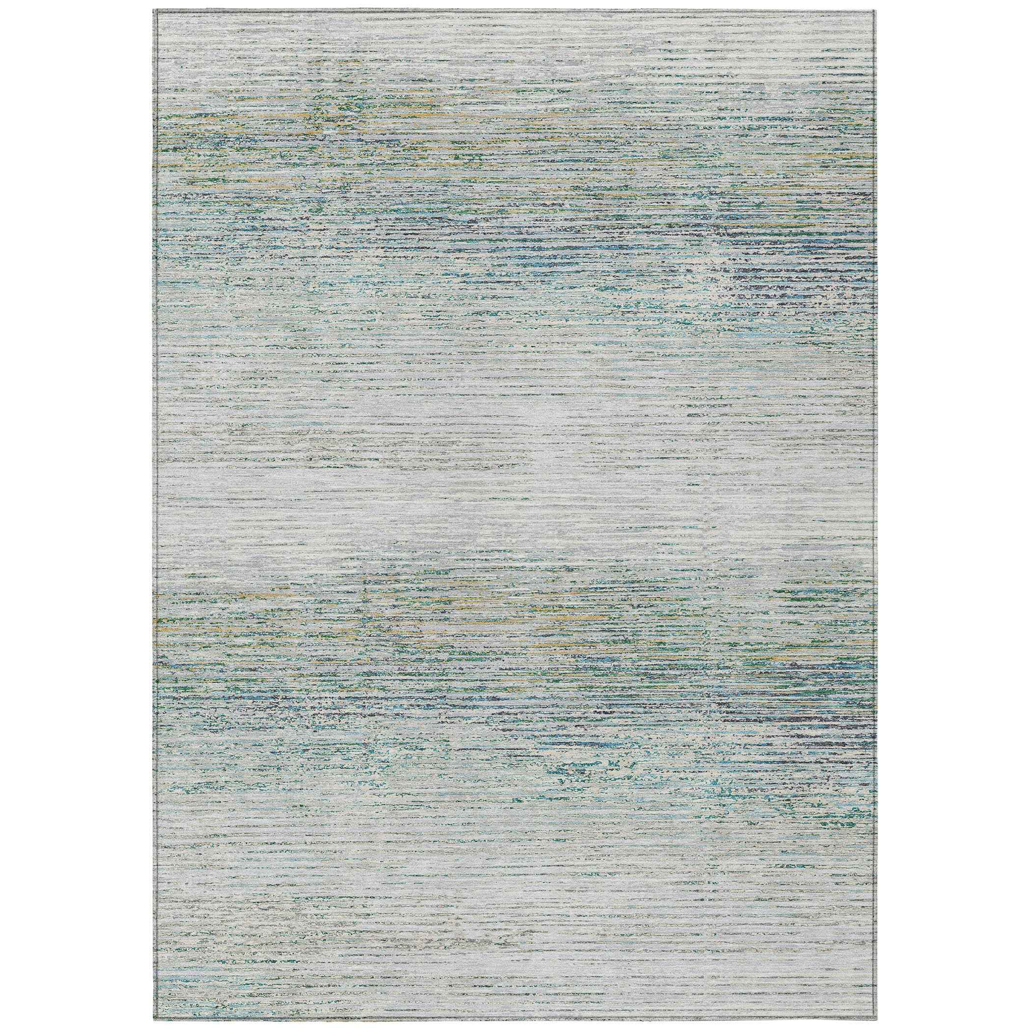 5' X 8' Linen Striped Washable Indoor Outdoor Area Rug