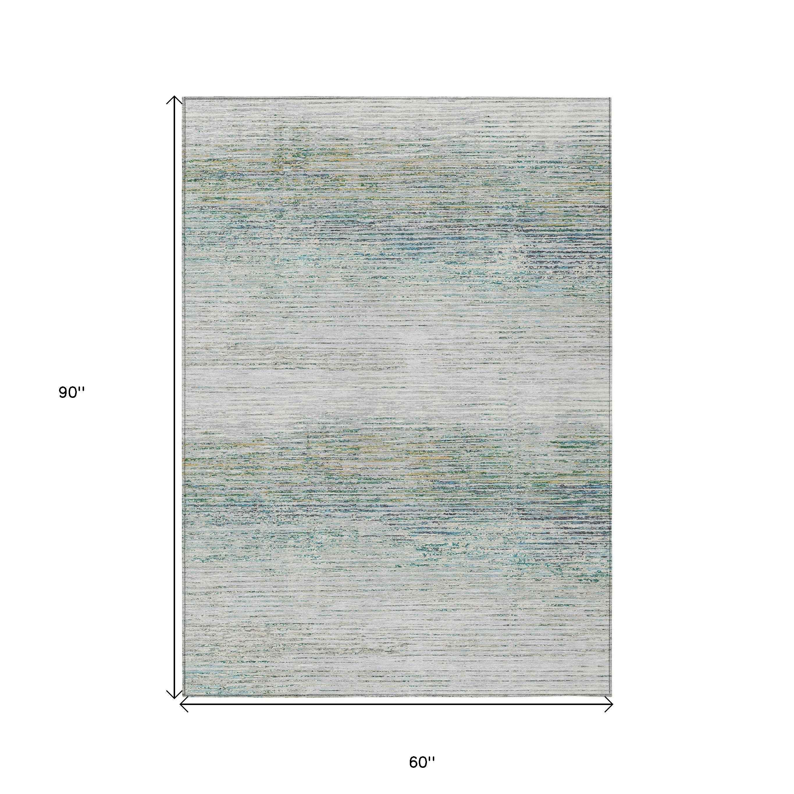 5' X 8' Linen Striped Washable Indoor Outdoor Area Rug