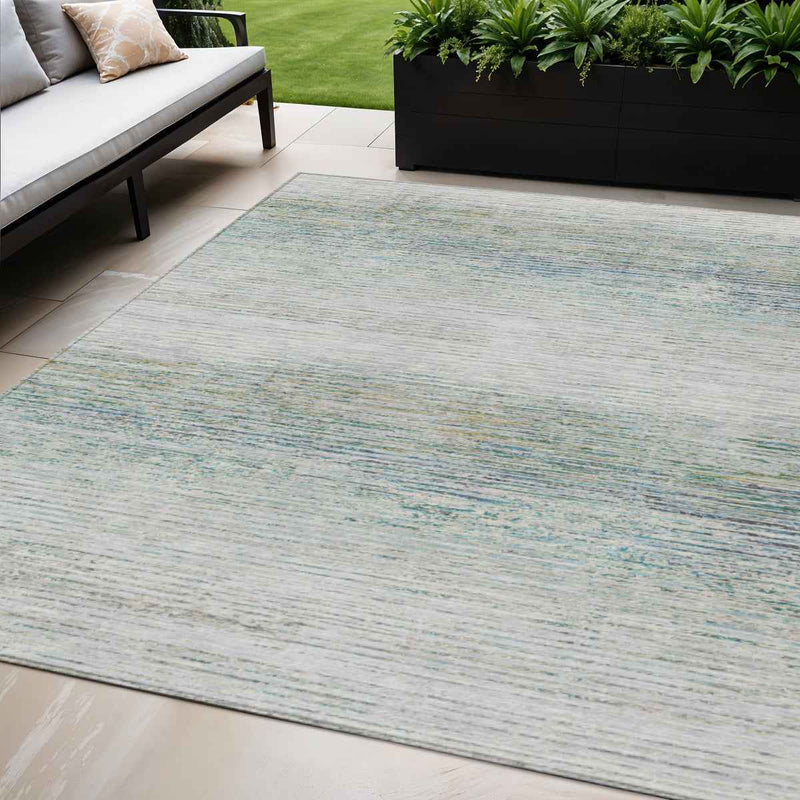 5' X 8' Linen Striped Washable Indoor Outdoor Area Rug