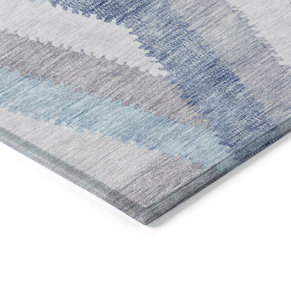 5' X 8' Denim Blue Geometric Washable Indoor Outdoor Area Rug Default Title