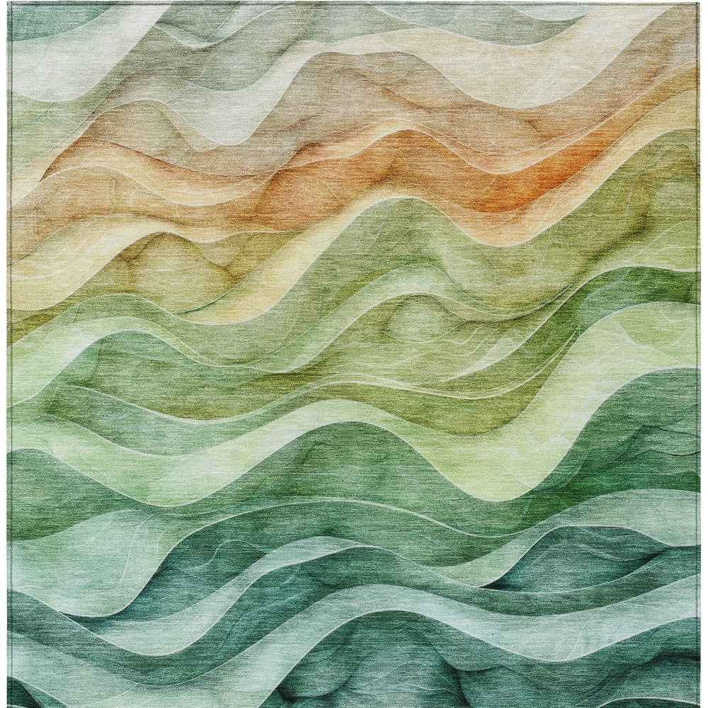 10' X 14' Teal Blue Abstract Washable Indoor Outdoor Area Rug