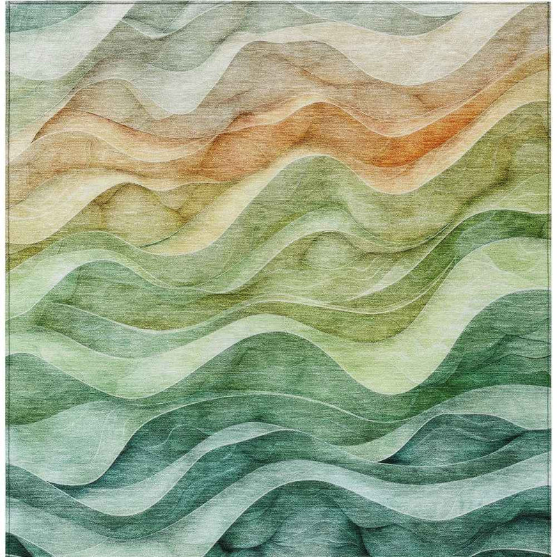 10' X 14' Teal Blue Abstract Washable Indoor Outdoor Area Rug