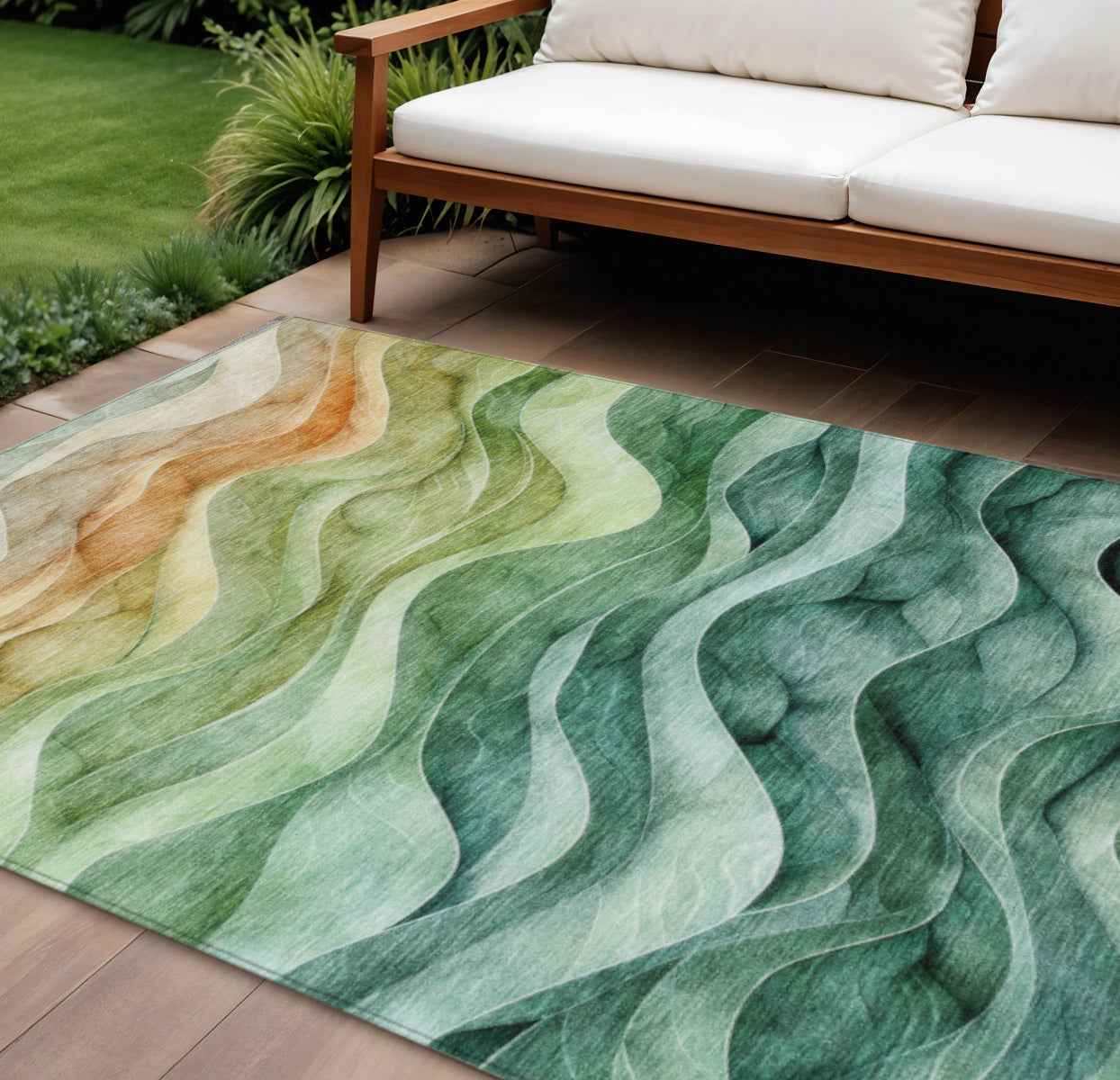 10' X 14' Teal Blue Abstract Washable Indoor Outdoor Area Rug