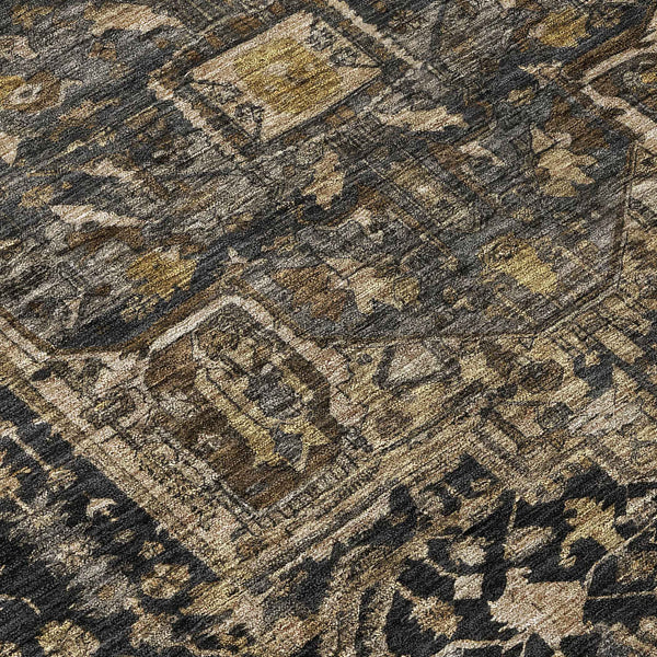 8' Brown Round Medallion Washable Indoor Outdoor Area Rug